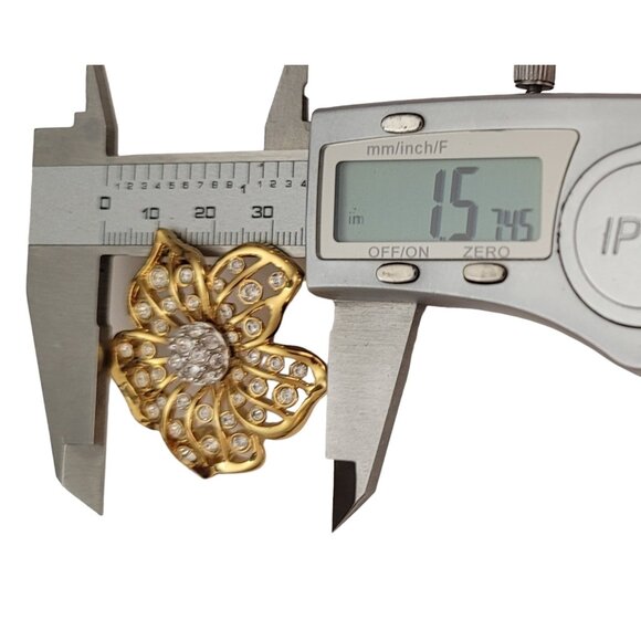 Swarovski Swan Loo Gold Tone Clear Crystal Pave Ball Open Flower Brooch Pin E776 - Picture 6 of 7